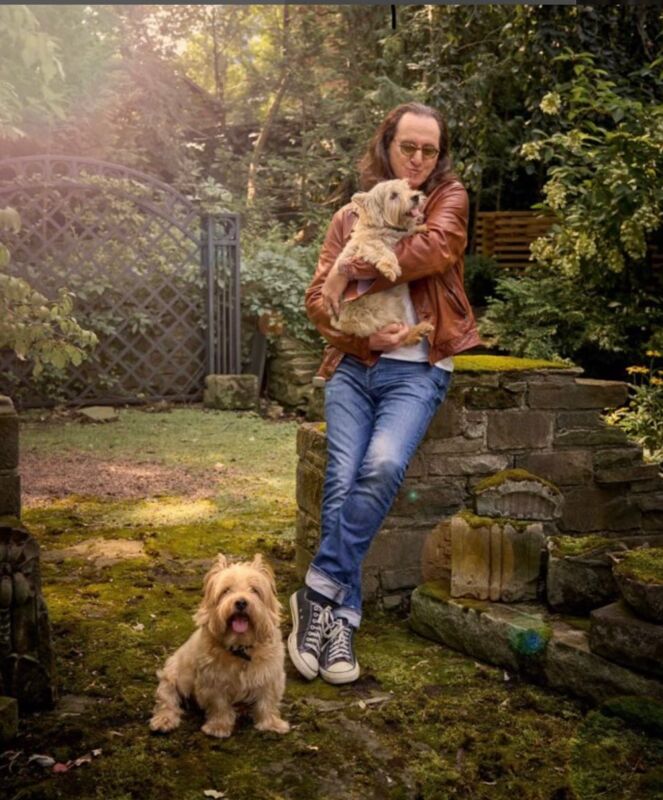 Geddy Lee with his Norwich Terriers